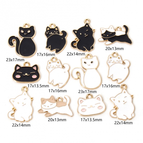 50 PCs Zinc Based Alloy Charms Gold Plated Multicolor Cat Animal Enamel の画像