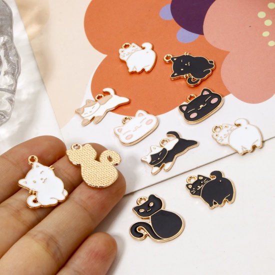 50 PCs Zinc Based Alloy Charms Gold Plated Multicolor Cat Animal Enamel の画像