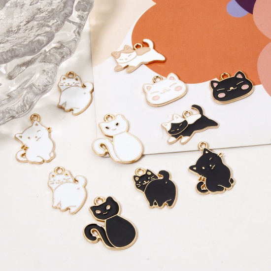 50 PCs Zinc Based Alloy Charms Gold Plated Multicolor Cat Animal Enamel の画像