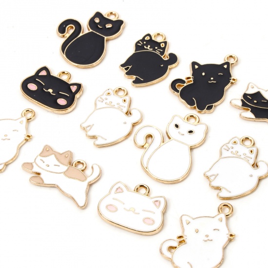 50 PCs Zinc Based Alloy Charms Gold Plated Multicolor Cat Animal Enamel の画像