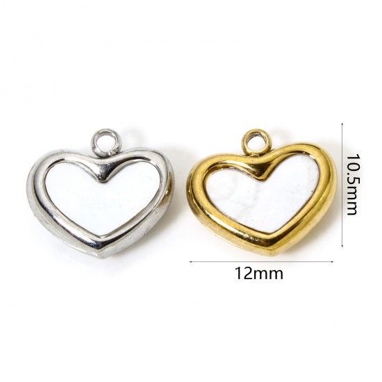 Picture of 2 PCs Eco-friendly 304 Stainless Steel & Natural Shell Valentine's Day Charms Multicolor Heart 12mm x 10.5mm