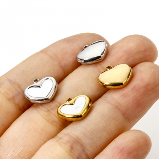 Picture of 2 PCs Eco-friendly 304 Stainless Steel & Natural Shell Valentine's Day Charms Multicolor Heart 12mm x 10.5mm