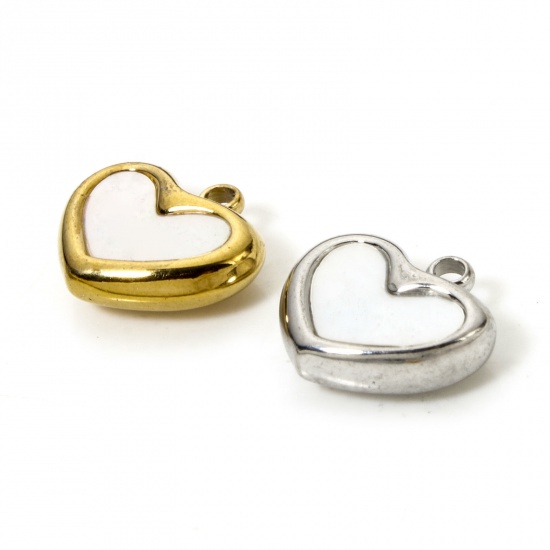 Picture of 2 PCs Eco-friendly 304 Stainless Steel & Natural Shell Valentine's Day Charms Multicolor Heart 12mm x 10.5mm