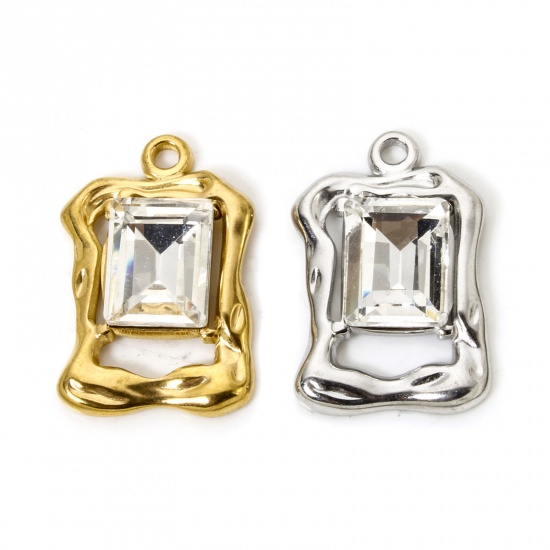 Bild von Umweltfreundlich 304 Edelstahl Charms Rechteck Bunt Transparent Strass 23mm x 15mm