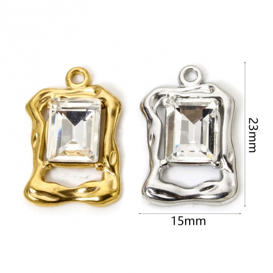 Bild von Umweltfreundlich 304 Edelstahl Charms Rechteck Bunt Transparent Strass 23mm x 15mm