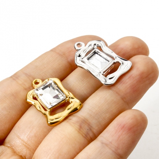 Bild von Umweltfreundlich 304 Edelstahl Charms Rechteck Bunt Transparent Strass 23mm x 15mm