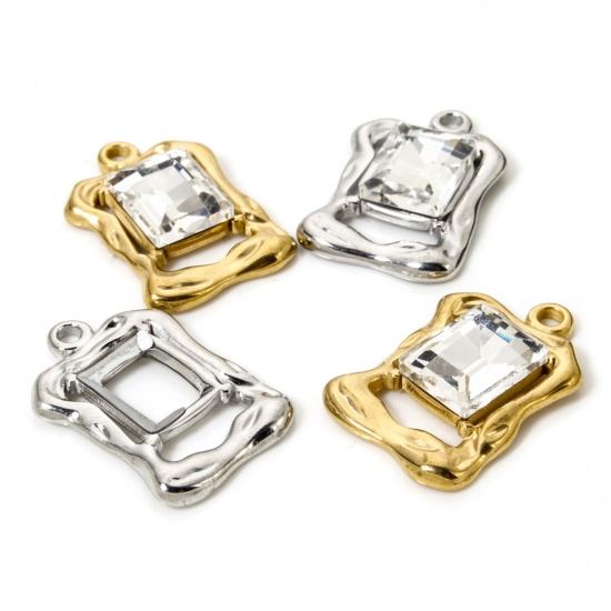 Bild von Umweltfreundlich 304 Edelstahl Charms Rechteck Bunt Transparent Strass 23mm x 15mm