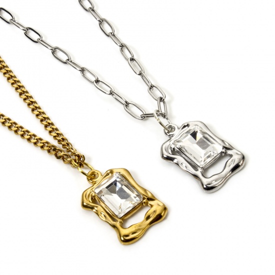 Bild von Umweltfreundlich 304 Edelstahl Charms Rechteck Bunt Transparent Strass 23mm x 15mm