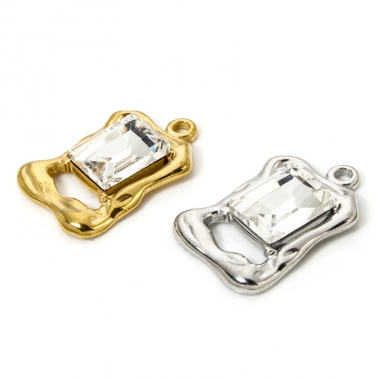 Bild von Umweltfreundlich 304 Edelstahl Charms Rechteck Bunt Transparent Strass 23mm x 15mm