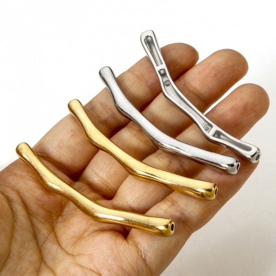 Picture of Eco-friendly 304 Stainless Steel Beads For DIY Jewelry Making Curved Tube Multicolor 6.6cm x 0.6cm, Hole: Approx 1.8mm
