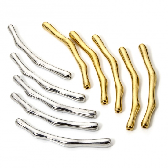 Picture of Eco-friendly 304 Stainless Steel Beads For DIY Jewelry Making Curved Tube Multicolor 6.6cm x 0.6cm, Hole: Approx 1.8mm
