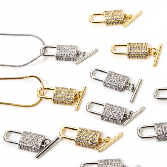 1 Set Brass Toggle Clasps Lock Multicolor Micro Pave Clear Cubic Zirconia 21mm x 10mm の画像