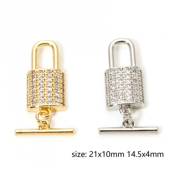 1 Set Brass Toggle Clasps Lock Multicolor Micro Pave Clear Cubic Zirconia 21mm x 10mm の画像