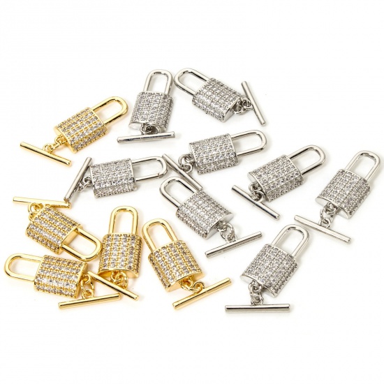 1 Set Brass Toggle Clasps Lock Multicolor Micro Pave Clear Cubic Zirconia 21mm x 10mm の画像