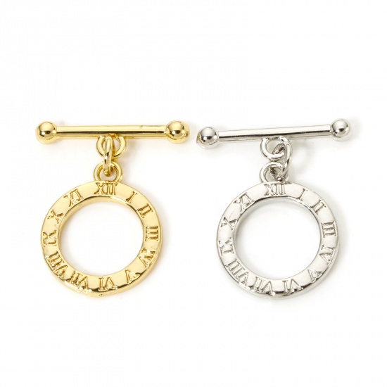 2 Sets Brass Toggle Clasps Round Number Multicolor 16mm x 13.5mm の画像