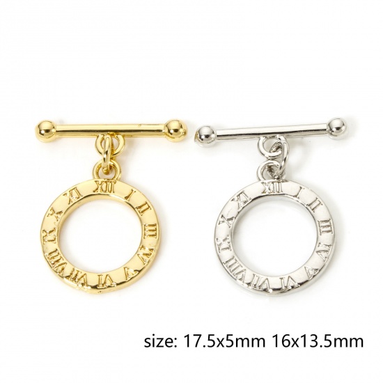 2 Sets Brass Toggle Clasps Round Number Multicolor 16mm x 13.5mm の画像