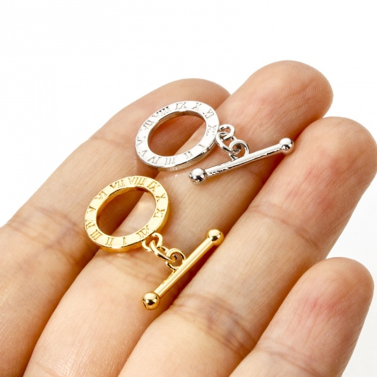 2 Sets Brass Toggle Clasps Round Number Multicolor 16mm x 13.5mm の画像