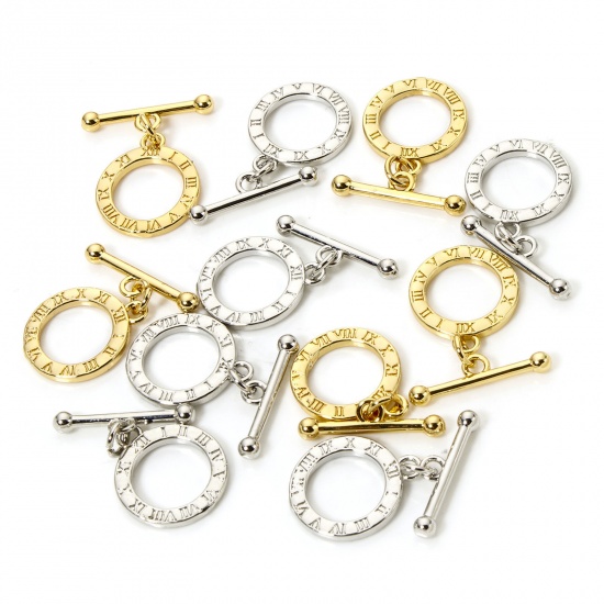 2 Sets Brass Toggle Clasps Round Number Multicolor 16mm x 13.5mm の画像