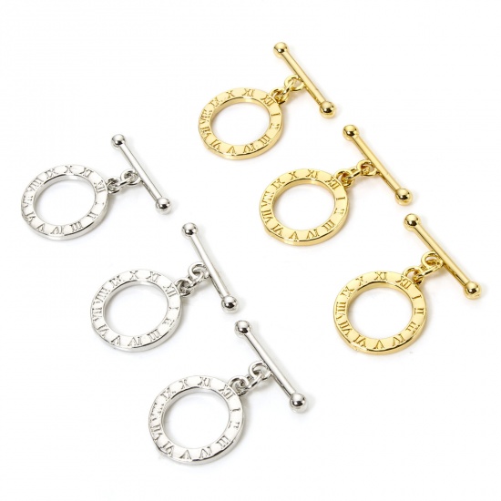 2 Sets Brass Toggle Clasps Round Number Multicolor 16mm x 13.5mm の画像