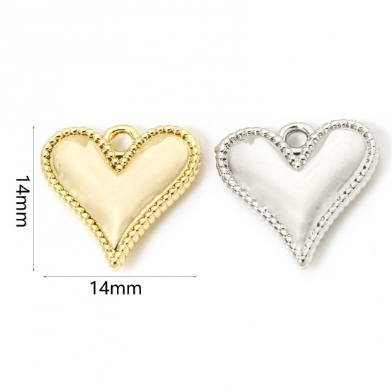 2 PCs Brass Valentine's Day Charms Multicolor Heart 14mm x 14mm の画像