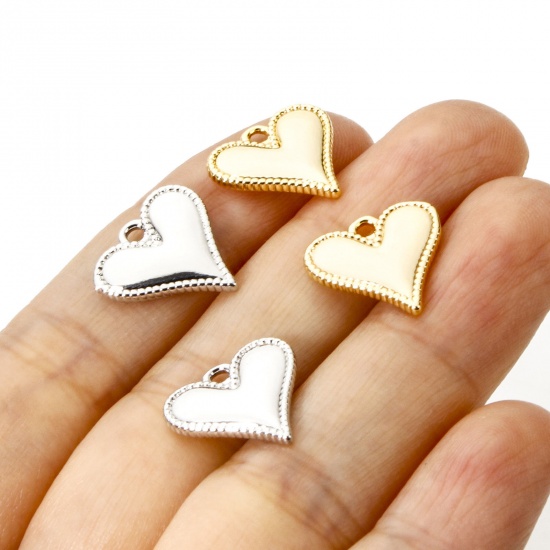 2 PCs Brass Valentine's Day Charms Multicolor Heart 14mm x 14mm の画像