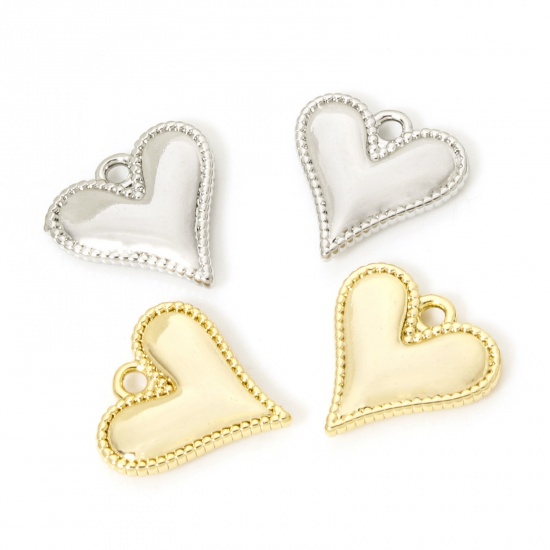 2 PCs Brass Valentine's Day Charms Multicolor Heart 14mm x 14mm の画像