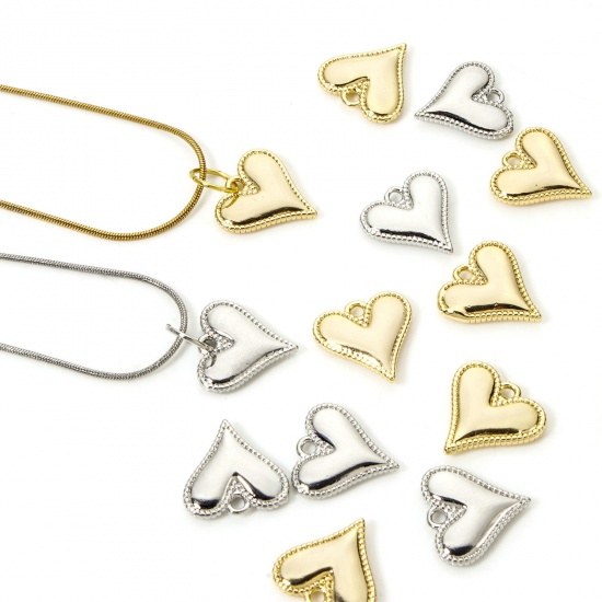 2 PCs Brass Valentine's Day Charms Multicolor Heart 14mm x 14mm の画像