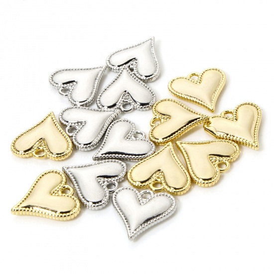 2 PCs Brass Valentine's Day Charms Multicolor Heart 14mm x 14mm の画像