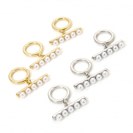 Brass Toggle Clasps Round Multicolor Acrylic Imitation Pearl