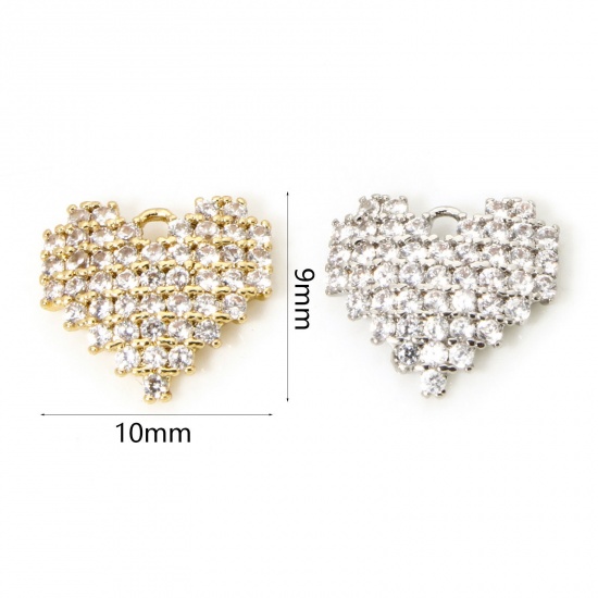 1 Piece Brass Valentine's Day Charms Multicolor Heart Micro Pave Clear Cubic Zirconia 10mm x 9mm の画像