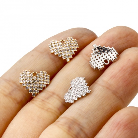 1 Piece Brass Valentine's Day Charms Multicolor Heart Micro Pave Clear Cubic Zirconia 10mm x 9mm の画像