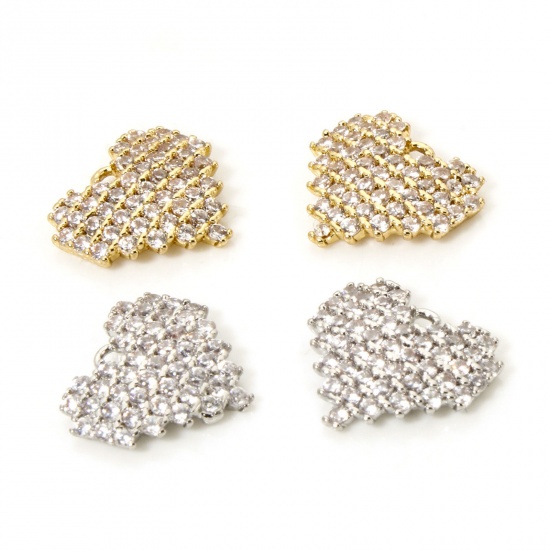 1 Piece Brass Valentine's Day Charms Multicolor Heart Micro Pave Clear Cubic Zirconia 10mm x 9mm の画像