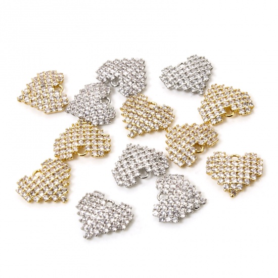 1 Piece Brass Valentine's Day Charms Multicolor Heart Micro Pave Clear Cubic Zirconia 10mm x 9mm の画像