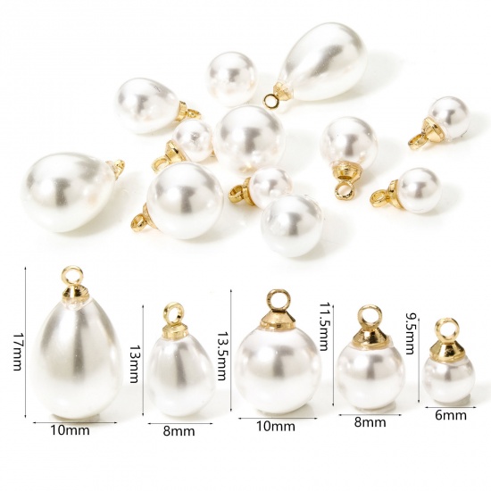 Image de 10 Pcs Breloques en Laiton & Acrylique Plaqué Or 18K Perle Imitation Acrylique