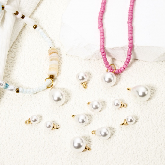 Image de 10 Pcs Breloques en Laiton & Acrylique Plaqué Or 18K Perle Imitation Acrylique