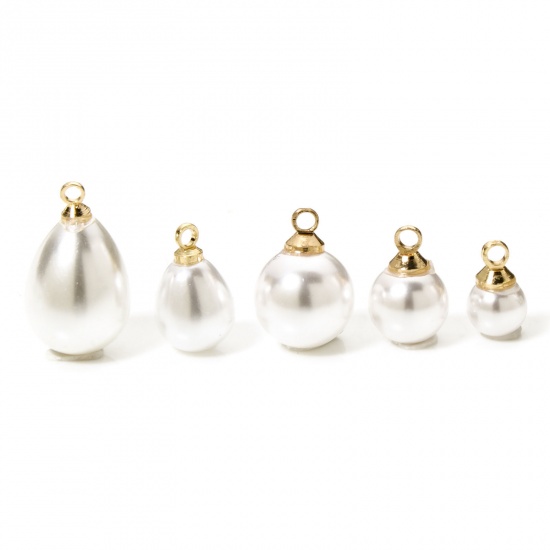 Image de 10 Pcs Breloques en Laiton & Acrylique Plaqué Or 18K Perle Imitation Acrylique