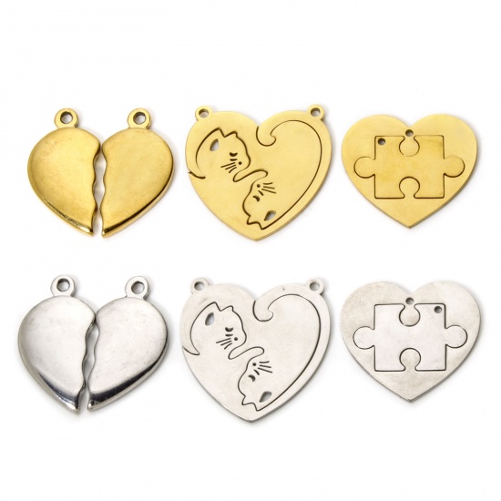 Picture of 1 Set ( 2 PCs/Set) 304 Stainless Steel Charms Heart