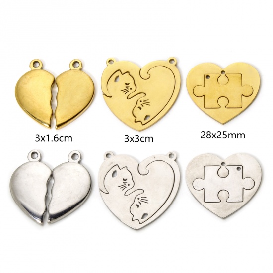 Picture of 1 Set ( 2 PCs/Set) 304 Stainless Steel Charms Heart