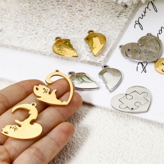 Picture of 1 Set ( 2 PCs/Set) 304 Stainless Steel Charms Heart