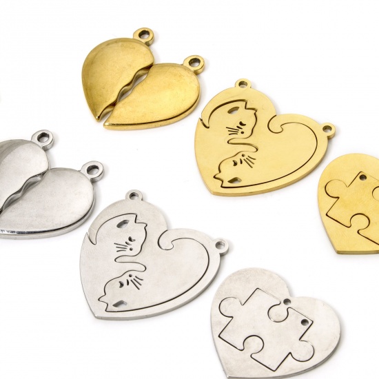 Picture of 1 Set ( 2 PCs/Set) 304 Stainless Steel Charms Heart