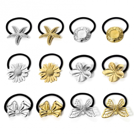 Picture of 304 Stainless Steel Ponytail Holder Hair Ties Band Scrunchies Flower Bowknot 5cm Dia.