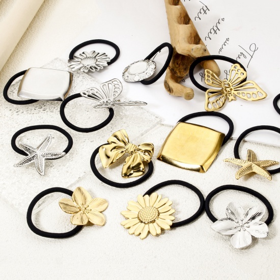 Picture of 304 Stainless Steel Ponytail Holder Hair Ties Band Scrunchies Flower Bowknot 5cm Dia.