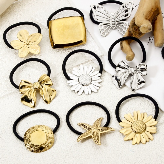 Picture of 304 Stainless Steel Ponytail Holder Hair Ties Band Scrunchies Flower Bowknot 5cm Dia.