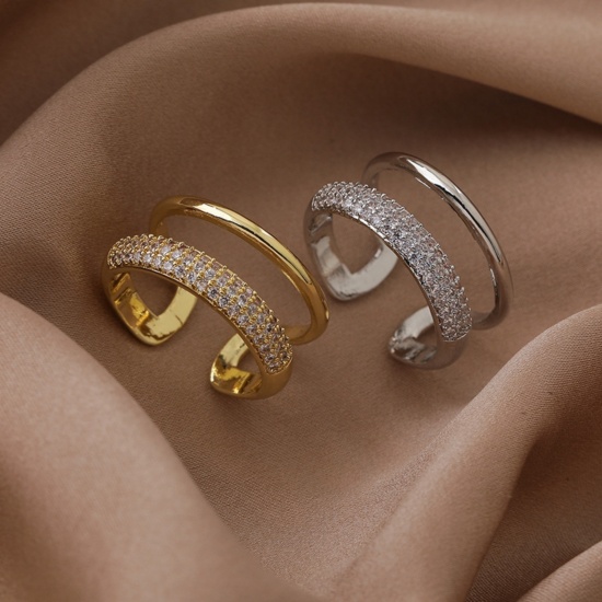 Bild von Großhandel Frauen Geschenk Micro Pave Offen Ring, Bunt Edelstahl, Einfach Stilvoll Schmuckbedarf, 16.5mm（US Größe:6), 1 Stück
