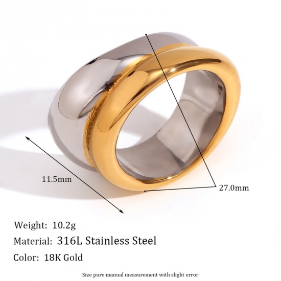 Picture of Stylish Simple Two Tone 18K Gold Plated & Platinum Plated Stainless Steel Rings For Women