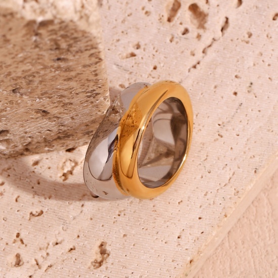 Immagine di 1 Pz Elegante Semplice Placcato Oro 18K & Platino Placcato Acciaio Inossidabile Anello Per Donne