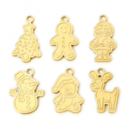 2 PCs Vacuum Plating 304 Stainless Steel Christmas Charms 18K Gold Plated Double-sided Polishing の画像