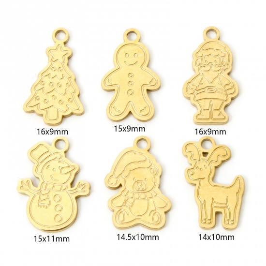 2 PCs Vacuum Plating 304 Stainless Steel Christmas Charms 18K Gold Plated Double-sided Polishing の画像