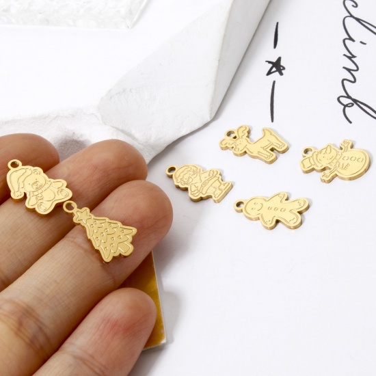 2 PCs Vacuum Plating 304 Stainless Steel Christmas Charms 18K Gold Plated Double-sided Polishing の画像