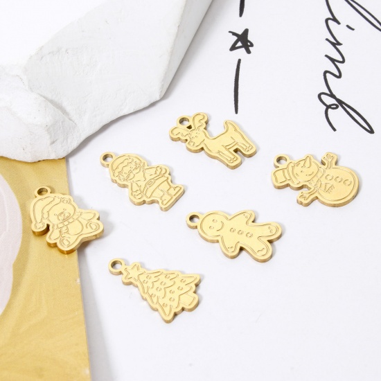 2 PCs Vacuum Plating 304 Stainless Steel Christmas Charms 18K Gold Plated Double-sided Polishing の画像